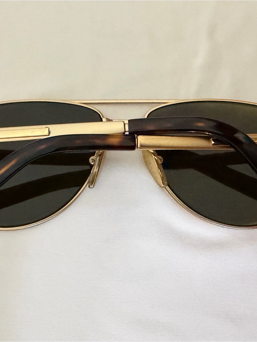 Prada Gold Frame Sunglasses with Dark Green Lenses and Tortoiseshell Temples